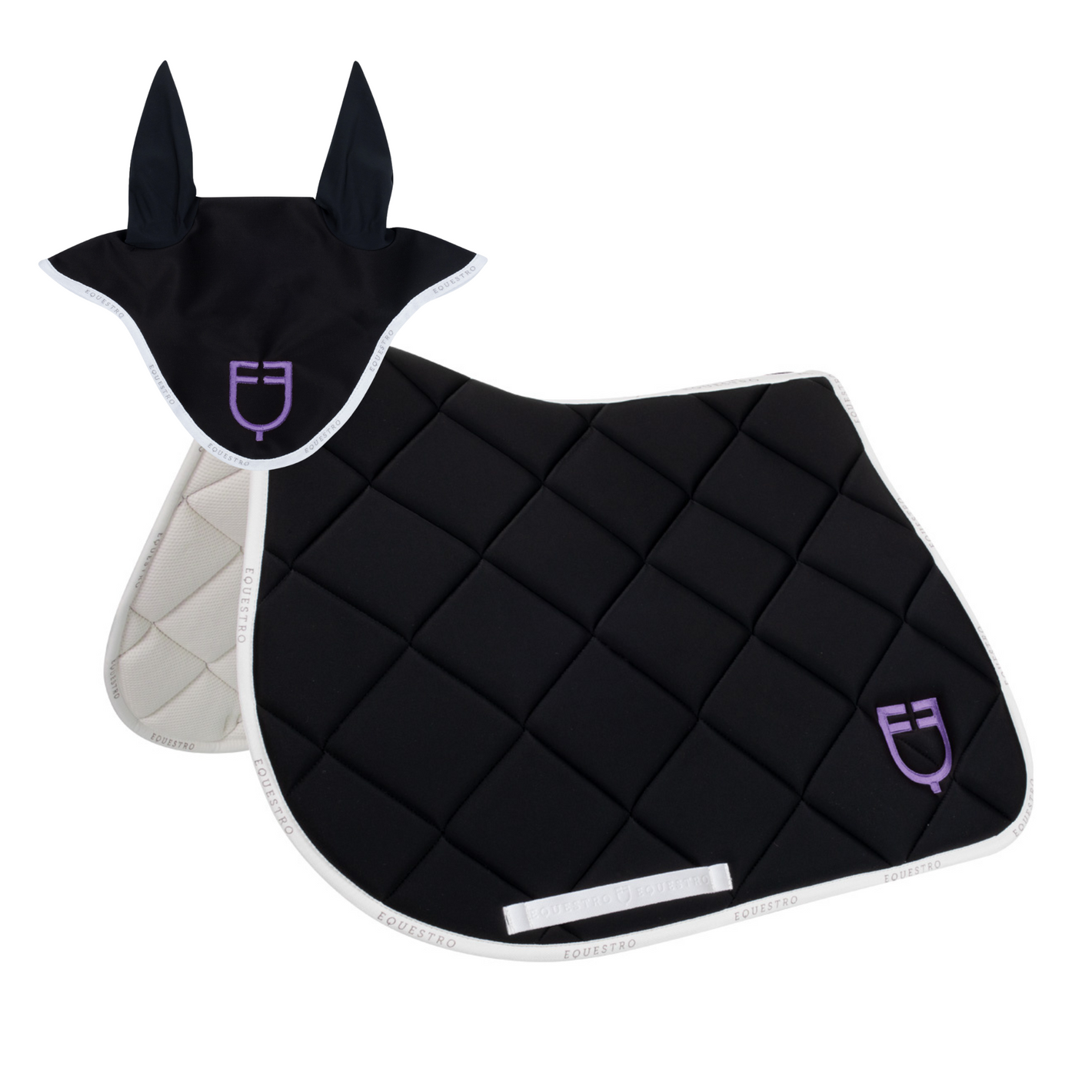 Set sottosella e cuffietta Equestro, nero con logo viola